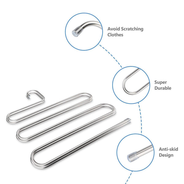 Buy now trusber stainless steel pants hangers s shape metal clothes racks with 5 layers for closet organization space saving for pants jeans trousers scarfs durable and no distortion silver pack of 5