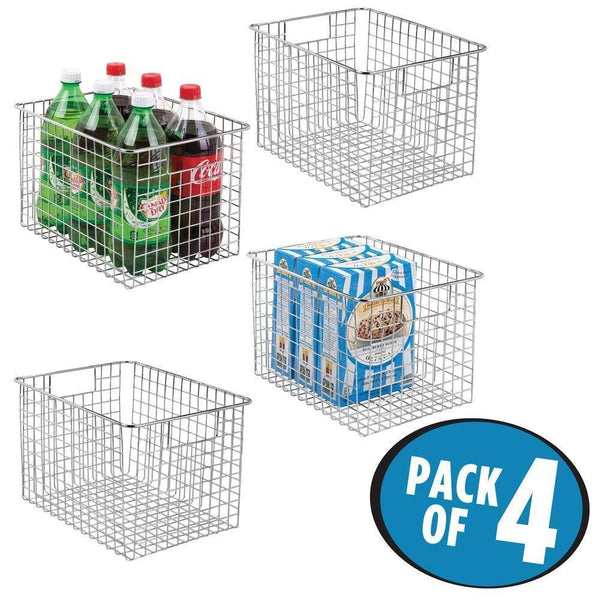 Discover the best mdesign large heavy duty metal wire storage organizer bin basket built in handles for food storage kitchen cabinet pantry closet bedroom bathroom garage 12 x 9 x 8 pack of 4 chrome
