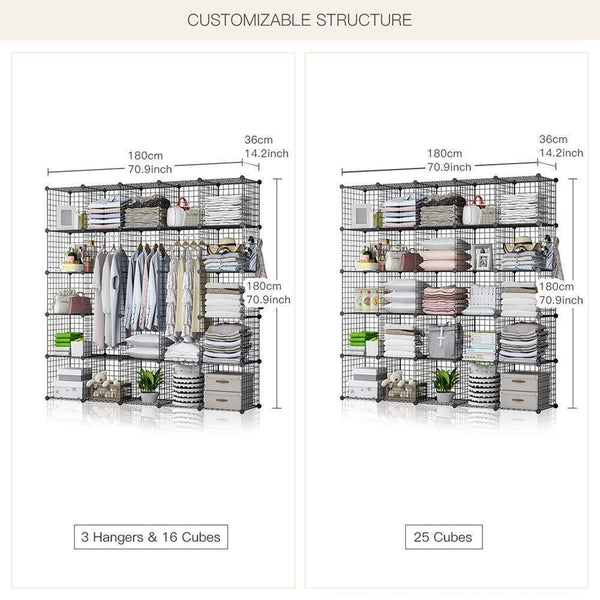 Selection yozo modular wire cube storage wardrobe closet organizer metal rack book shelf multifuncation shelving unit 25 cubes depth 14 inches black