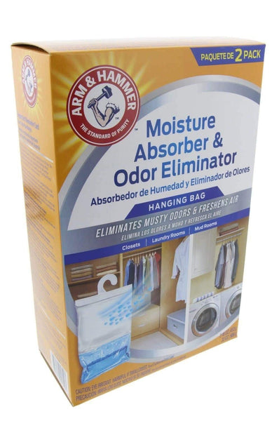 Storage organizer arm hammer moisture absorber odor eliminator 16oz hanging bag 3 pack 6 bags total eliminates musty odors freshens air for closets laundry rooms mud rooms