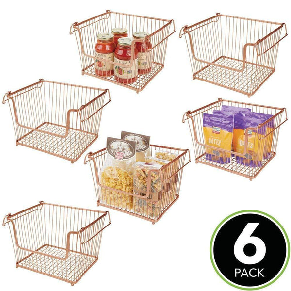 Save on mdesign modern stackable metal storage organizer bin basket with handles open front for kitchen cabinets pantry closets bedrooms bathrooms large 6 pack copper