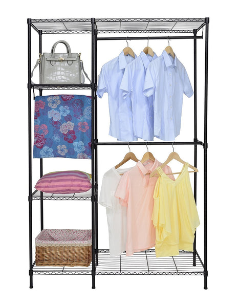 Organize with finnhomy heavy duty wire shelving garment rack for closet organizer portable clothes wardrobe storage with adjustable shelves and hangers thicken steel tube black