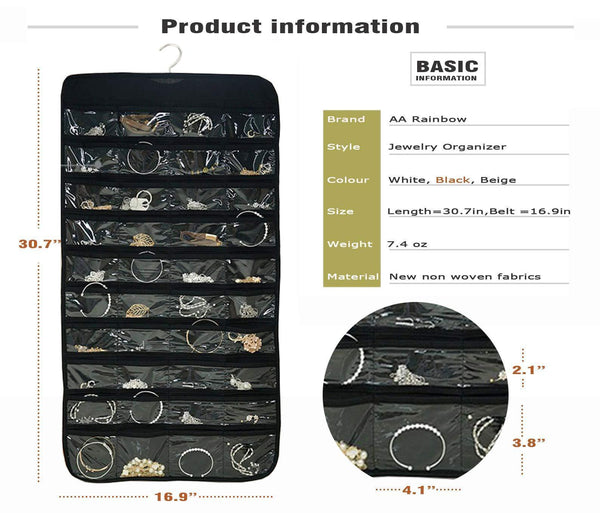 Top rated aarainbow 6 packs hanging plastic jewelry organizer bag 80 pockets dual sided non woven transparent foldable organizers and storage for closet nightstand drawer women girl 6 black