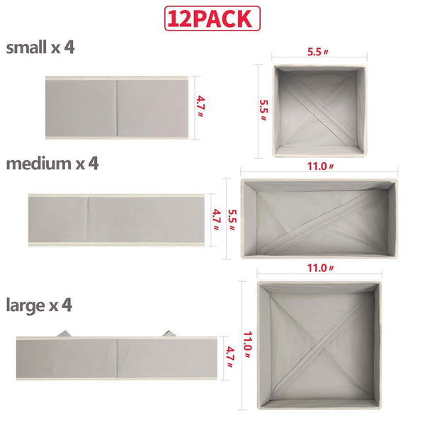 New diommell foldable cloth storage box closet dresser drawer organizer fabric baskets bins containers divider with drawers for baby clothes underwear bras socks lingerie clothing set of 12 grey 444