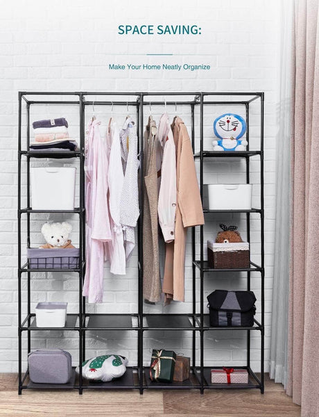 Home aoou closet organizer wardrobe closet portable closet closet organizers and storage with non woven fabric easy to assemble 56 x 18 5 x 66 inches black