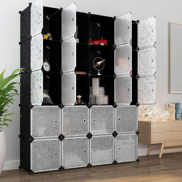 Latest langria 20 storage cube organizer wardrobe modular closet plastic cabinet cubby shelving storage drawer unit diy modular bookcase closet system with doors for clothes shoes toys black and white