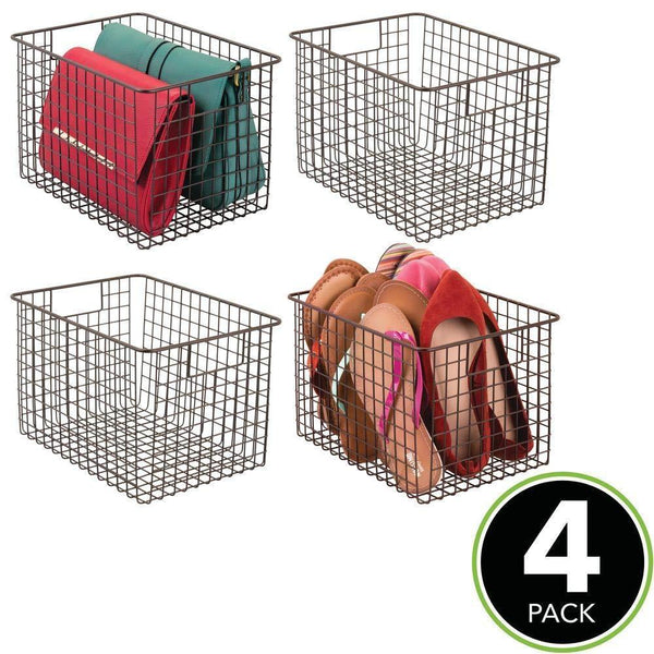 Best mdesign large farmhouse deco metal wire storage organizer basket bin with handles for organizing closets shelves and cabinets in bedrooms bathrooms entryways hallways 8 high 4 pack bronze