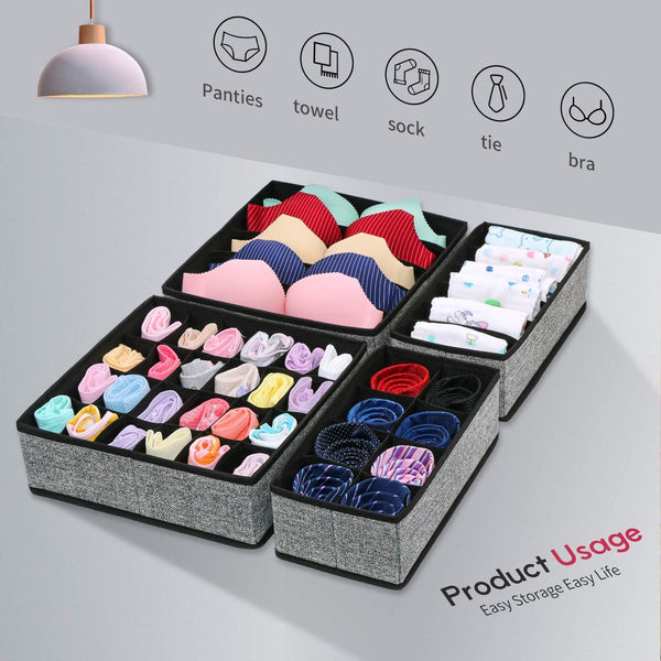 Cheap onlyeasy closet underwear organizer drawer divider set of 4 foldable cloth storage boxes bins under bed organizer for bras socks panties ties linen like black mxass4p