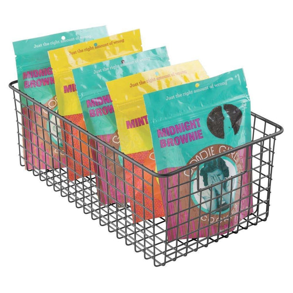 Budget friendly mdesign farmhouse decor metal wire food organizer storage bin basket with handles for kitchen cabinets pantry bathroom laundry room closets garage 16 x 9 x 6 in 8 pack matte black