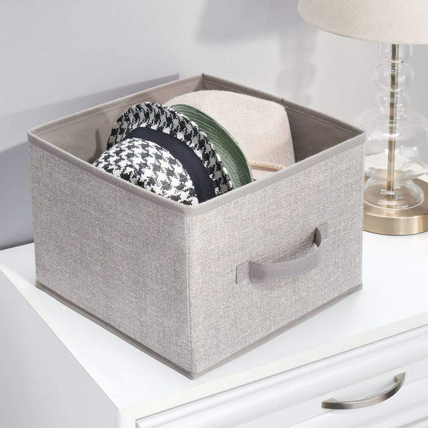 Get mdesign soft fabric closet storage organizer holder cube bin box open top front handle for closet bedroom bathroom entryway office textured print 10 pack linen tan