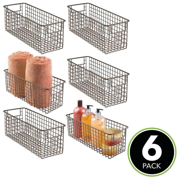Shop for mdesign farmhouse decor metal wire bathroom organizer storage bin basket for cabinets shelves countertops bedroom kitchen laundry room closet garage 16 x 6 x 6 in 6 pack bronze