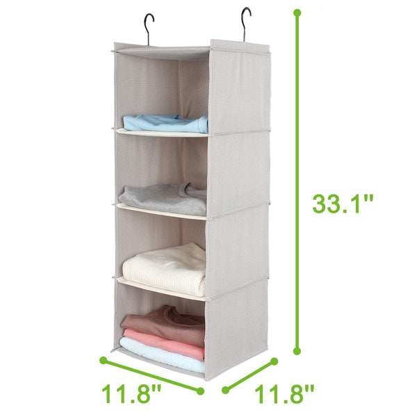 Amazon ishealthy hanging closet organizer 4 shelf cloth hanging shelf houndstooth imitation linen fabric easy mount collapsible foldable hanging closet shelves storage organizer with 2 hooks gray