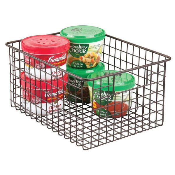 Discover the mdesign farmhouse decor metal wire food storage organizer bin basket with handles for kitchen cabinets pantry bathroom laundry room closets garage 12 x 9 x 6 4 pack bronze