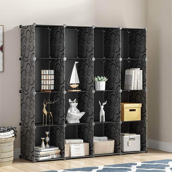 New kousi portable storage shelf cube shelving bookcase bookshelf cubby organizing closet toy organizer cabinet black no door 16 cubes