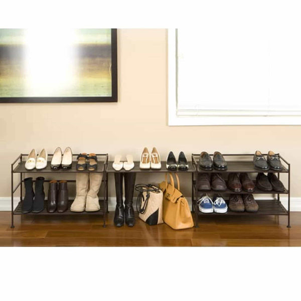 Purchase seville classics 3 tier stackable 9 pair woodgrain resin slat shelf sturdy metal frame shoe storage rack organizer 2 pack perfect for bedroom closet entryway dorm room espresso