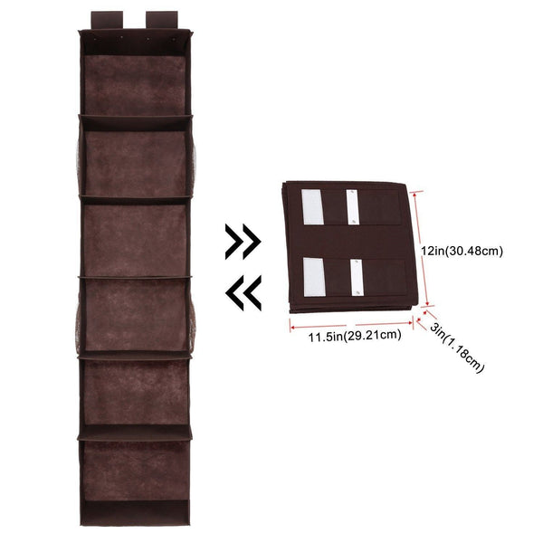 Get magicfly hanging closet organizer with 4 side pockets 6 shelf collapsible closet hanging shelf for sweater handbag storage easy mount hanging clothes storage box brown