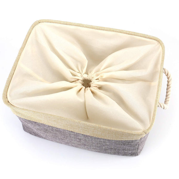 Best tosnail 2 pack linen storage baskets with drawstring cover top fabric storage bin organizer for home closet shelves cabinet storage