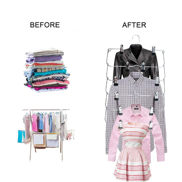 Best seller  homend 6 tier skirt hangers foldable pants hangers closet organizer stainless steel fold up space saving hangers 5 pack