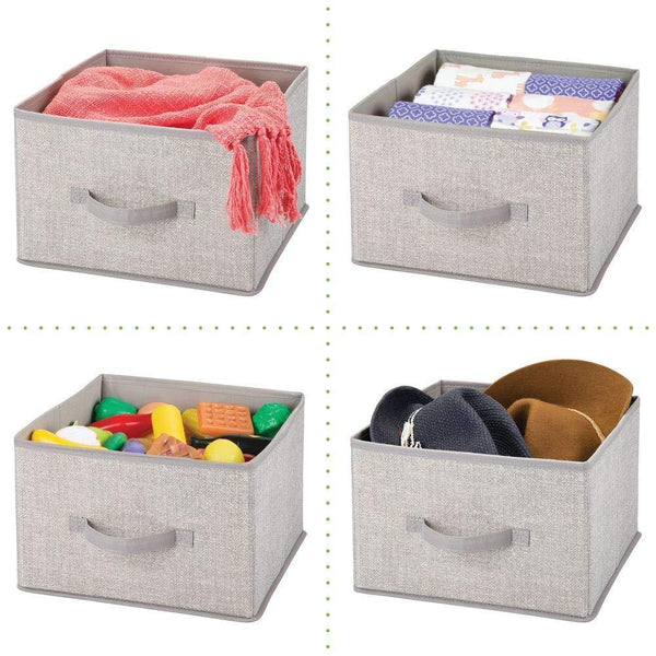 Featured mdesign soft fabric closet storage organizer holder cube bin box open top front handle for closet bedroom bathroom entryway office textured print 10 pack linen tan