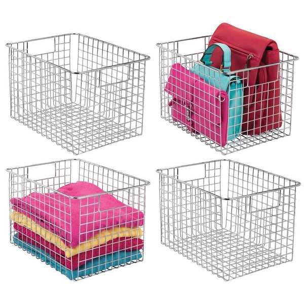 Shop mdesign large farmhouse decorative metal wire storage basket bin with handles for organizing closets shelves and cabinets in bedrooms bathrooms entryways and hallways 8 high 4 pack chrome