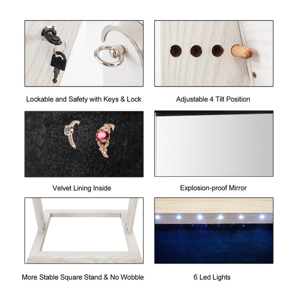 Home bonnlo cheval jewelry armoire stable square freestanding with 6 leds with 4 adjustable angle tilting lockable heavy duty bedroom makeup mirror cabinet organizer closet xmas new year gift