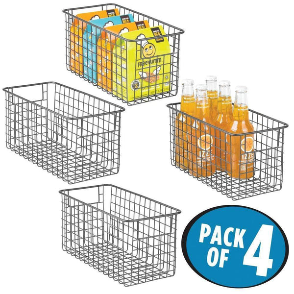Results mdesign farmhouse decor metal wire food storage organizer bin basket with handles for kitchen cabinets pantry bathroom laundry room closets garage 12 x 6 x 6 4 pack graphite gray