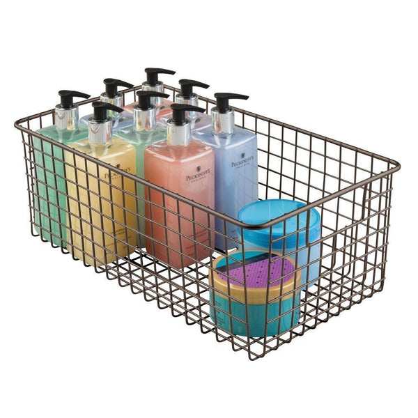 Best mdesign farmhouse decor metal wire bathroom organizer storage bin basket for cabinets shelves countertops bedroom kitchen laundry room closet garage 16 x 9 x 6 in 8 pack bronze