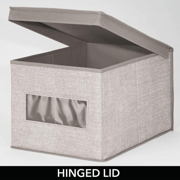 Related mdesign decorative soft stackable fabric closet storage organizer holder box clear window lid for child kids room nursery large collapsible foldable textured print 4 pack linen tan