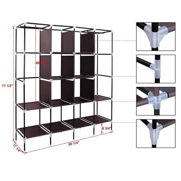 Shop for songmics 67 inch wardrobe armoire closet clothes storage rack 12 shelves 4 side pockets quick and easy to assemble brown uryg44k