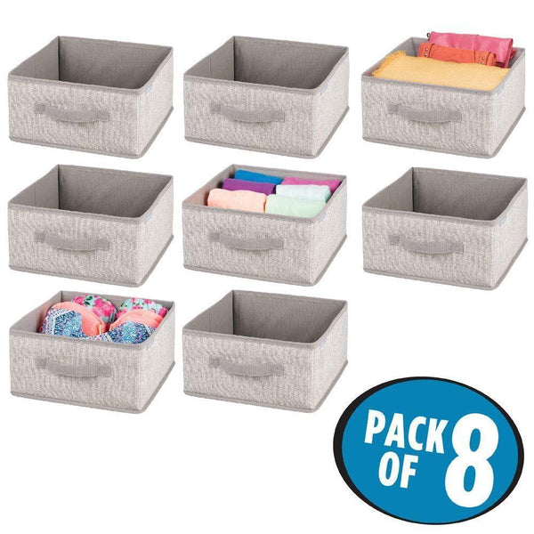 Buy now mdesign soft fabric modular closet organizer box with handle for cube storage units in closet bedroom to hold clothing t shirts leggings accessories textured print 8 pack linen tan