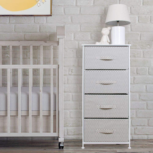 Select nice mdesign vertical furniture storage tower sturdy steel frame wood top easy pull fabric bins organizer unit for bedroom hallway entryway closets chevron zig zag print 4 drawers taupe