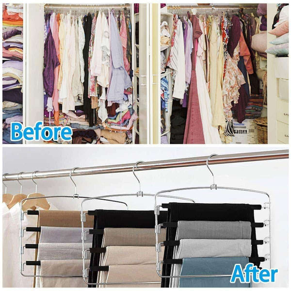 Purchase homeideas pack of 4 non slip pants hangers stainless steel slack hangers space saving clothes hangers closet organizer with foam padded swing arm multi layers rotatable hook