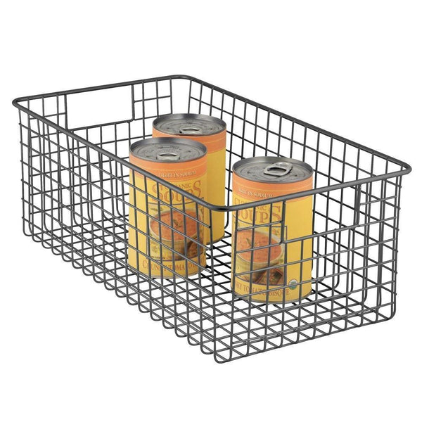 Budget mdesign farmhouse decor metal wire food organizer storage bin basket with handles for kitchen cabinets pantry bathroom laundry room closets garage 16 x 9 x 6 in 8 pack matte black