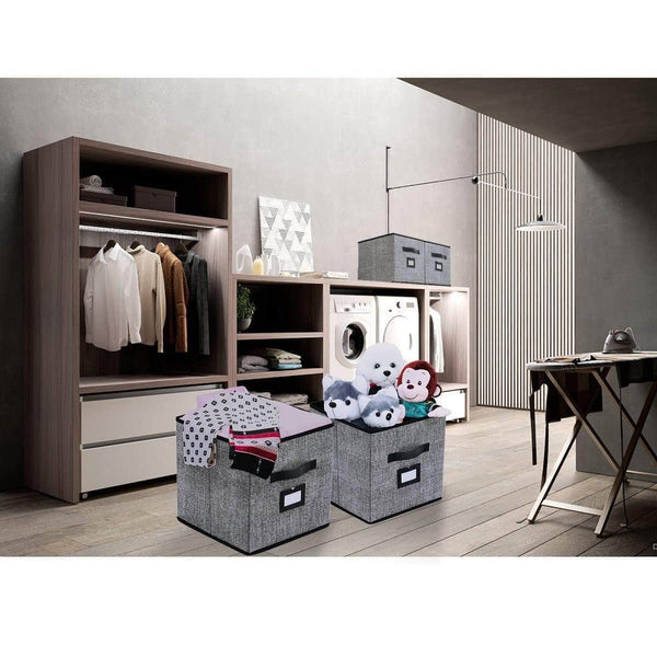 Try onlyeasy foldable cloth storage bins cubes box set of 6 home closet cubby bookcase nursery drawers organizers with label holders and dual leather handles 12x12x12 inch linen like black 7mxab06plp