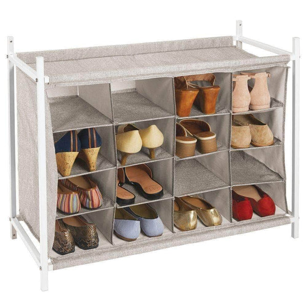 Latest mdesign soft fabric shoe rack holder organizer 16 cube storage shelf for closet entryway mudroom garage kids playroom metal frame easy assembly closet organization linen white