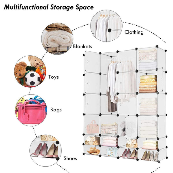 Results tangkula portable clothes closet wardrobe bedroom armoire diy storage organizer closet with doors 16 cubes and 8 shoe racks