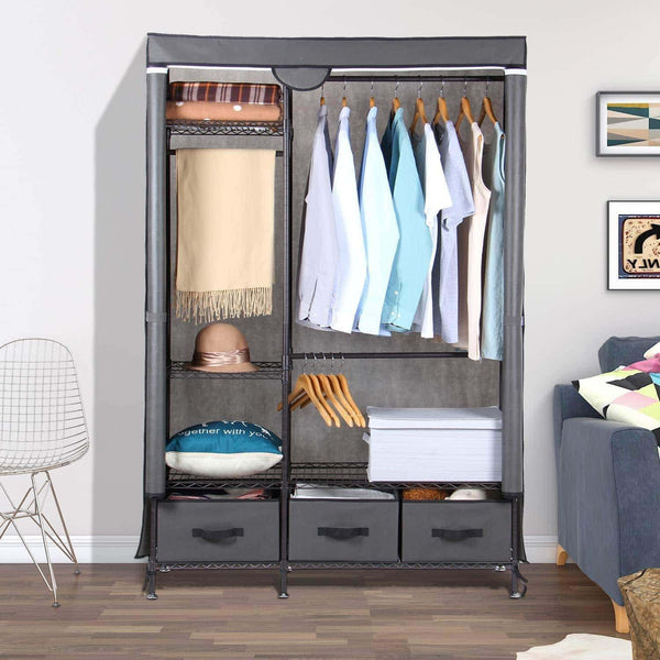 Get lifewit full metal closet organizer wardrobe closet portable closet shelves with adjustable legs non woven fabric clothes cover and 3 drawers sturdy and durable large size