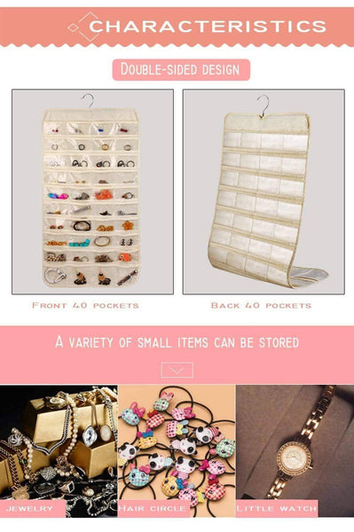 Storage organizer aarainbow 6 packs hanging plastic jewelry organizer bag 80 pockets dual sided non woven transparent foldable organizers and storage for closet nightstand drawer women girl 6 black