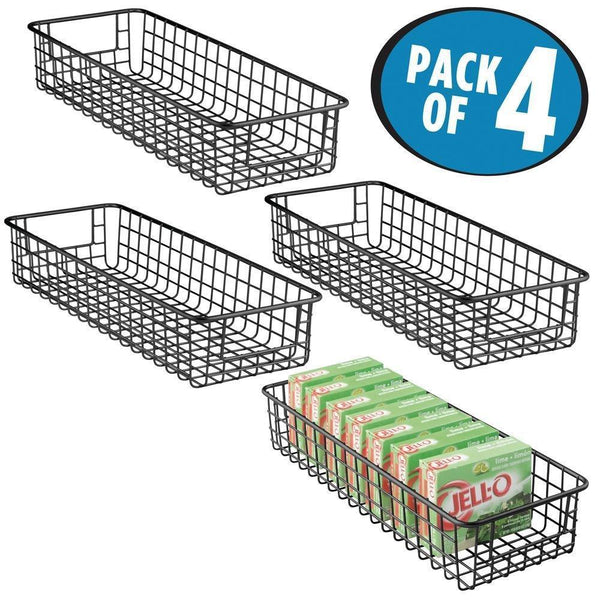 Amazon best mdesign household wire drawer organizer tray storage organizer bin basket built in handles for kitchen cabinets drawers pantry closet bedroom bathroom 16 x 6 x 3 4 pack matte black