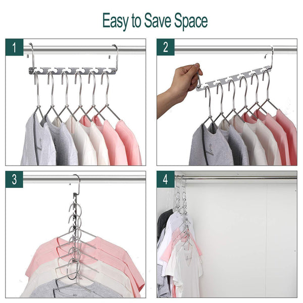 Buy now meetu space saving hangers wonder multifunctional clothes hangers stainless steel 6x2 slots magic hanger cascading hanger updated hook design closet organizer hanger pack of 10