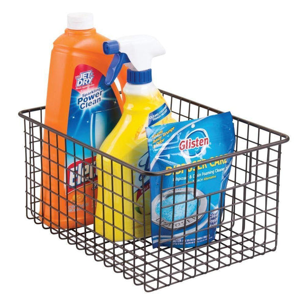 Discover mdesign farmhouse decor metal wire food storage organizer bin basket with handles for kitchen cabinets pantry bathroom laundry room closets garage 12 x 9 x 6 4 pack bronze