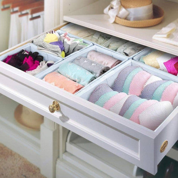 Kitchen storage bins ispecle foldable cloth storage cubes drawer organizer closet underwear box storage baskets containers drawer dividers for bras socks scarves cosmetics set of 6 grey chevron pattern