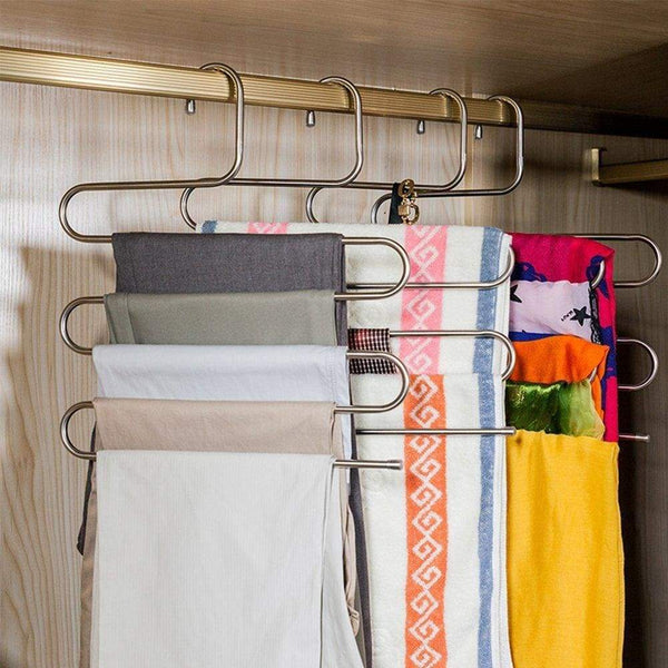Shop here doiown pants hangers s shape stainless steel clothes hangers space saving hangers closet organizer for pants jeans scarf5 layers 10pcs
