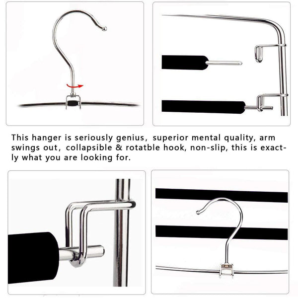 Top rated lucky life clothes pants hangers 3 pack pant slack hangers space saving non slip stainless steel closet organizer with foam padded swing arm for pants jeans scarf