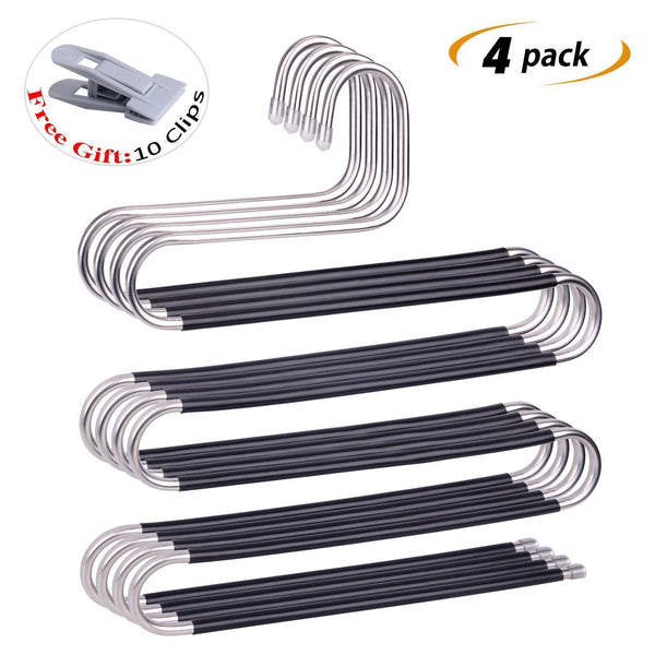 Cheap ieoke pant hangers durable slack hangers multi layers stainless steel space saving clothes hangers closet storage for jeans trousers 4 pack