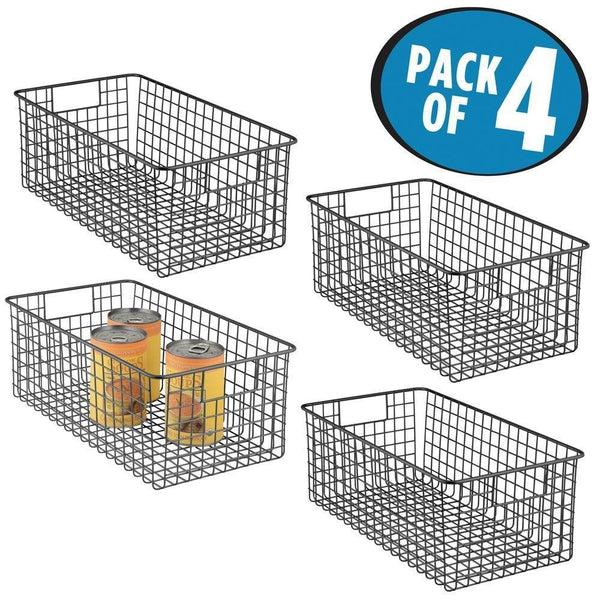 Storage mdesign farmhouse decor metal wire food organizer storage bin basket with handles for kitchen cabinets pantry bathroom laundry room closets garage 16 x 9 x 6 in 4 pack matte black