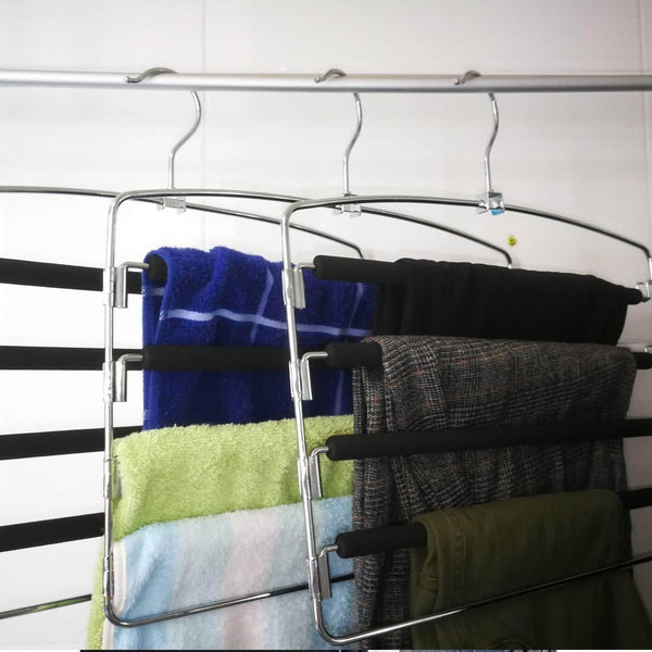 The best lucky life clothes pants hangers 3 pack pant slack hangers space saving non slip stainless steel closet organizer with foam padded swing arm for pants jeans scarf
