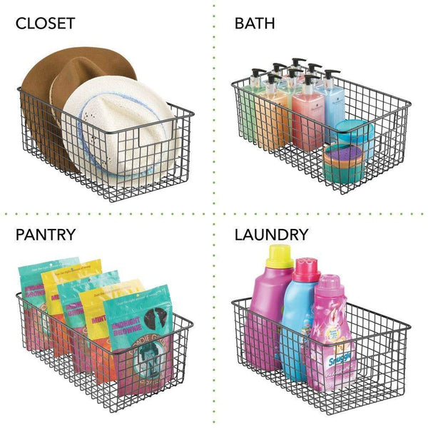 Buy mdesign farmhouse decor metal wire food organizer storage bin basket with handles for kitchen cabinets pantry bathroom laundry room closets garage 16 x 9 x 6 in 8 pack matte black