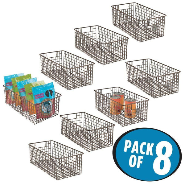 Kitchen mdesign farmhouse decor metal wire food organizer storage bin basket with handles for kitchen cabinets pantry bathroom laundry room closets garage 16 x 9 x 6 in 8 pack bronze