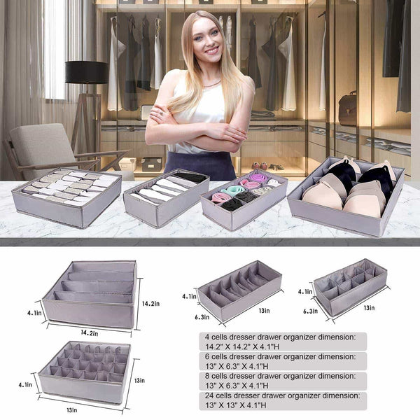 Select nice drawer organizer dresser drawer organizer divider washable large bra sock underwear tie cloth organizer foldable closet storage box drawer polyester fabric for baby cloth panties belts set of 4 gray